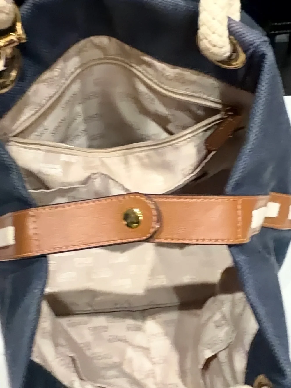 Michael Kors Navy Canvas Tote with Cream Rope Handles - Picture 5 of 8